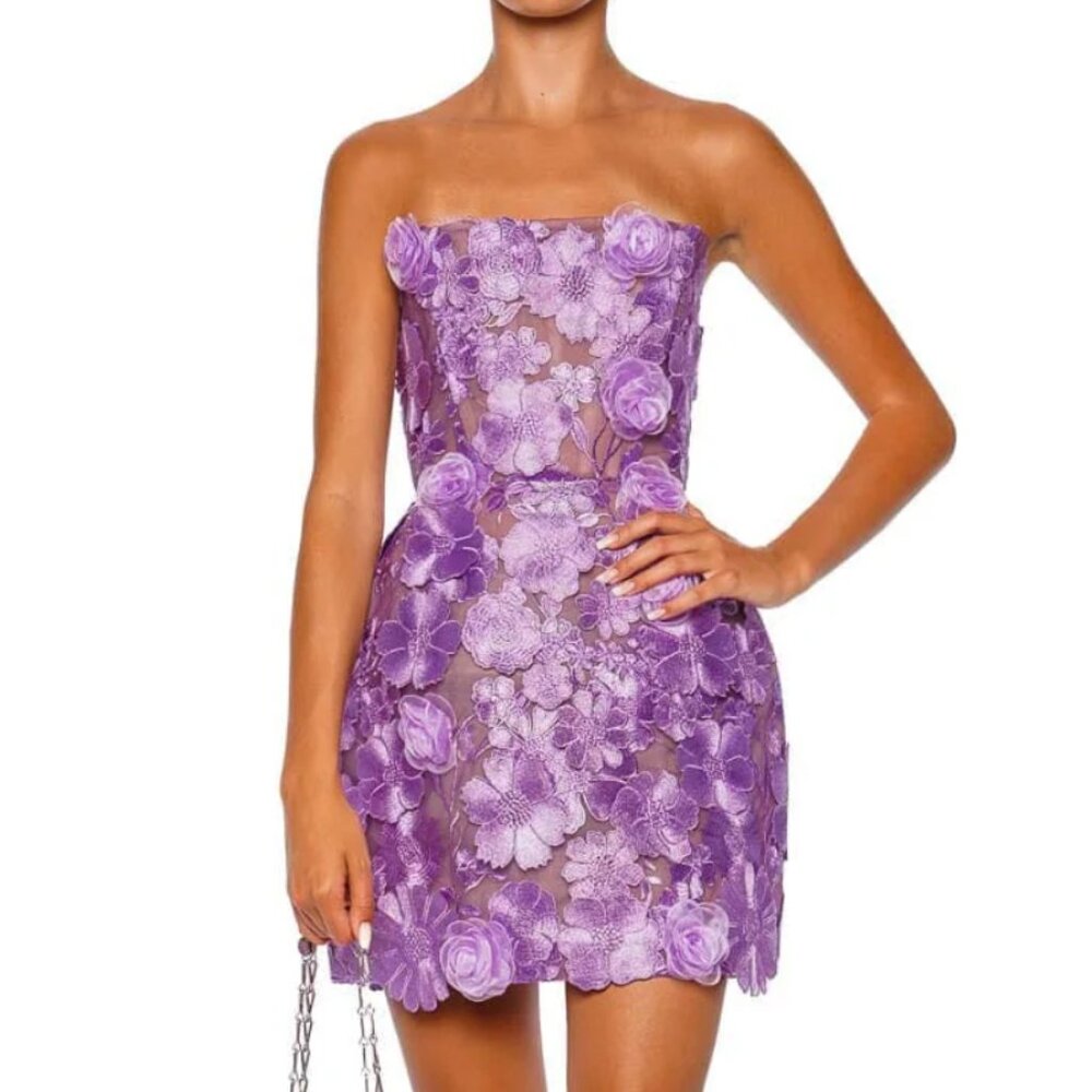 Bronx and Banco Jasmine Maraya Strapless Mini Dress XSmall Lilac Lavender Cockta - Picture 5 of 12